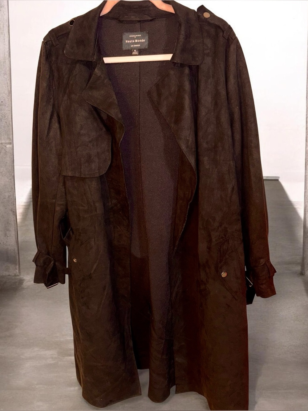 Haute Monde Black Suede-Effect Trench Coat